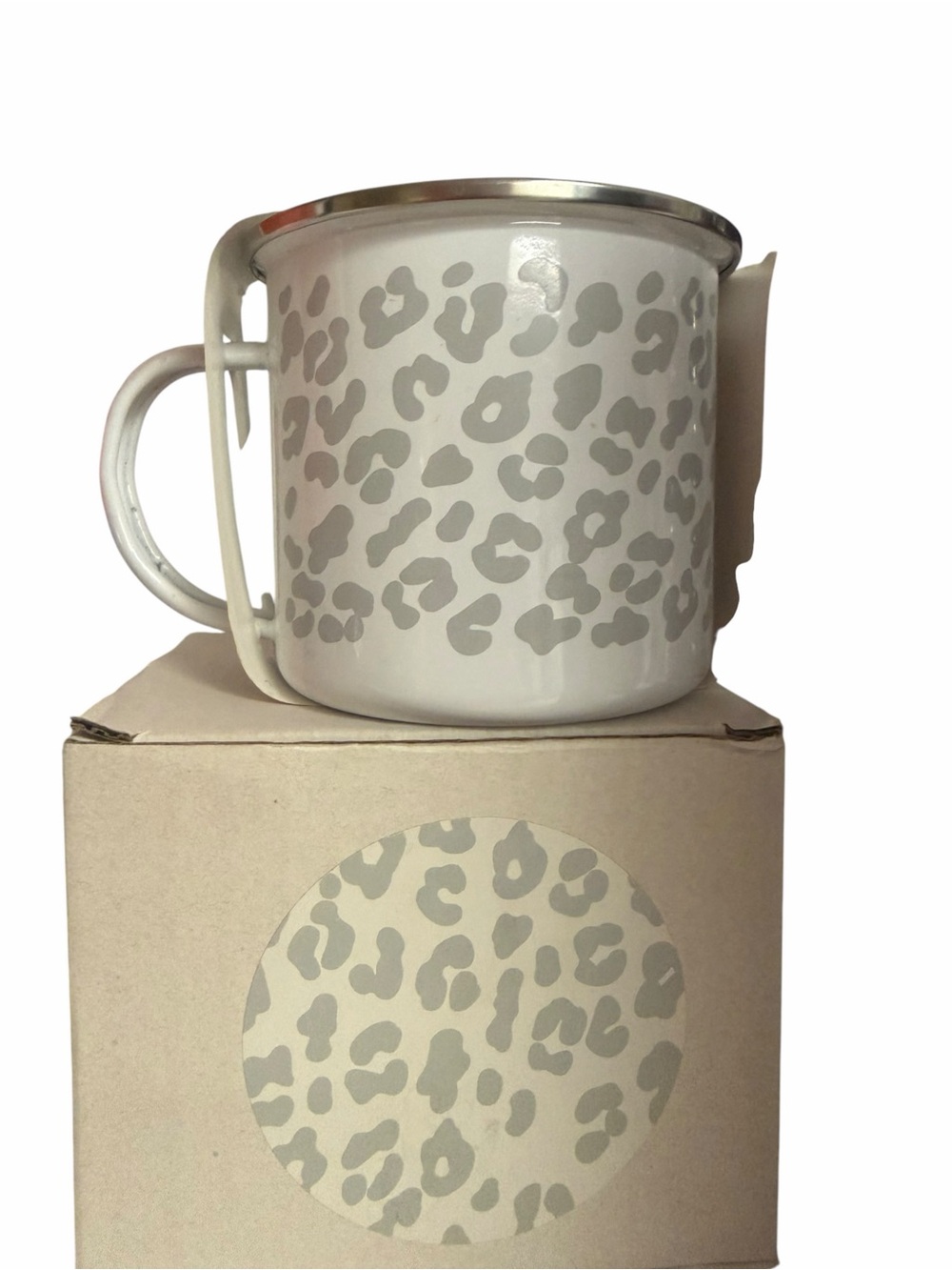 White Leopard Print Enamel Mug - Stylish Home Dining Cup